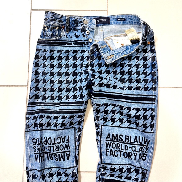 Scotch & Soda Houndstooth Pattern Printed Ralston Blue Jeans - Picture 3 of 3